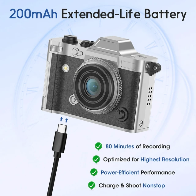 Alt view image 7 of 7 - Retro Mini Digital Camera Keychain, 2K HD, 16GB Card, Black Leather-Wrapped Zinc Alloy Body, 2MP Photos, Built-In Flash, 6 Color Filters, OTG Transfer, For Travel, Vlogging And Memories