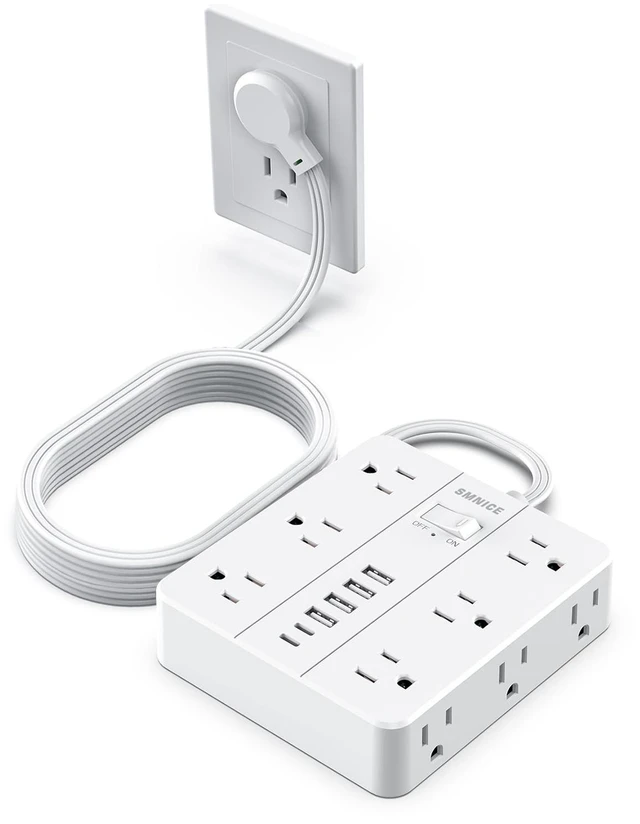 Main image of Power Strip 10ft Extension Cord, Flat Plug with 12 Outlets 6 USB(2 USB C),Power Strip Charging Station with Overload Protection for Home, Dorm,Office