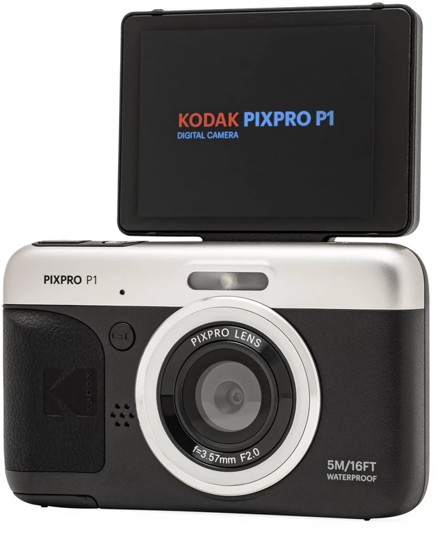 Main image of PIXPRO P1 13MP Waterproof Digital Camera, Black Waterproof Shockproof Dustproof, 180 Degree Tilt Screen for Selfies and Vlogging, 3-Color Ring Light, 1080p Full HD Video