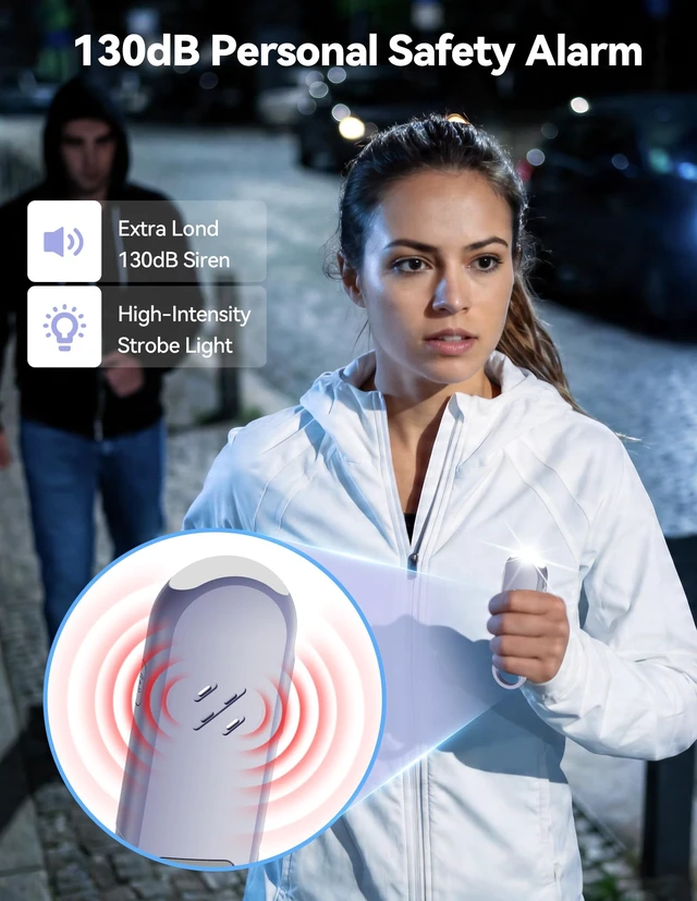 Alt view image 4 of 7 - Personal Safety Alarm, 130dB Rechargeable Alarm Keychain with LED Flashlight, Apple Find My Bluetooth Tracker, Safe Self Defense Alarm Emergency SOS for Women Students & Night Running