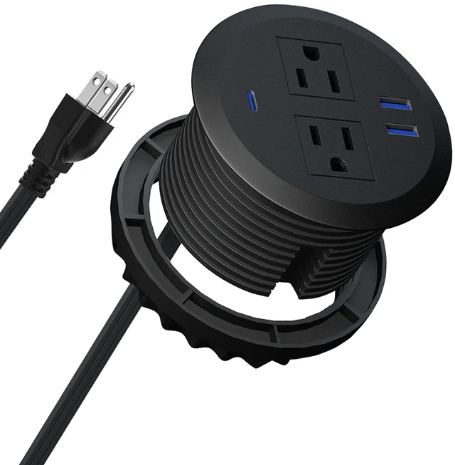 Main image of 3-inch Desktop Power Grommet,10ft Cord,PD20W USB-C,Black Fast Charging,Easy Install,Fits 3-1/8-in Hole,Flush Mount Desk Outlet,Desk Organizer,Home Office Essentials,ETL Listed
