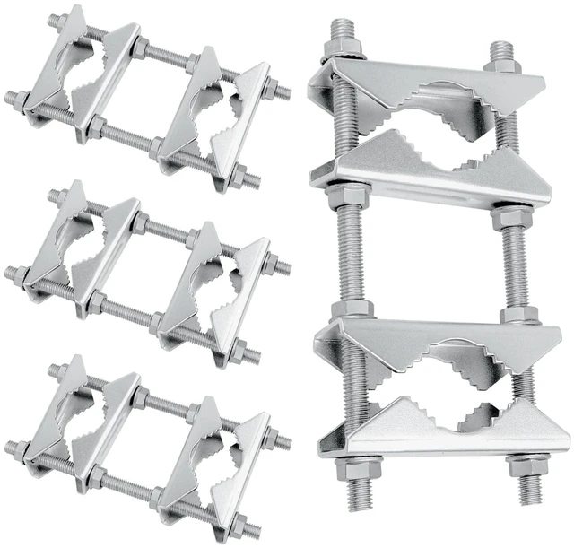 Main image of Double Antenna Mast Clamp - Heavy Duty Galvanized Iron Mount for Secure Pole-to-Pole Connection, Rust-Resistant, Ideal for Antennas and Satellite Dishes 4PCS