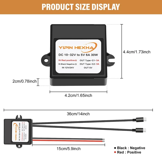 Alt view image 4 of 6 - DC 12V/24V to 5V 6A 30W Dual Type-C USB C Converter DC Buck Charging Module Electric Step Down Power Adapter