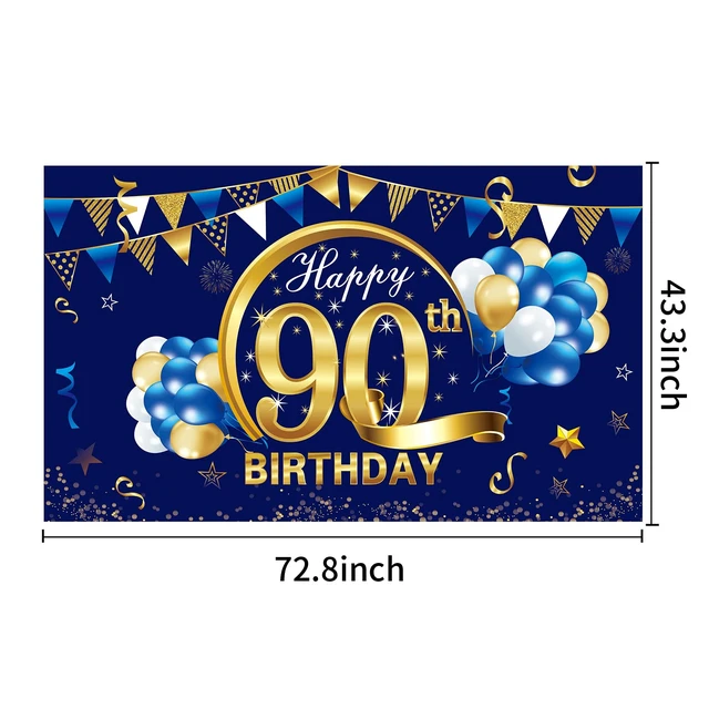 Alt view image 2 of 6 - Happy 90th Birthday Banner Decorations for Men - Blue Gold 90 Backdrop Party Supplies Year Old Photo Background Sign Decor, blue 90th