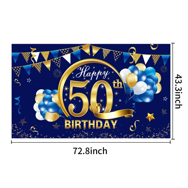 Alt view image 2 of 6 - Happy 50th Birthday Decorations for Men, 50th Bday Background Blue Gold Backdrop Sign, 50th Photo Backdrop, Party Supplies for 50 Year Old