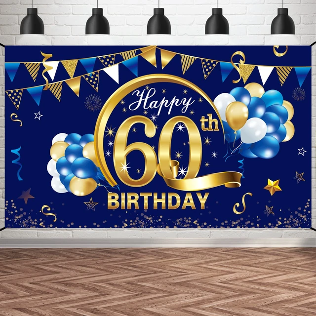 Main image of Happy 60th Birthday Decorations for Men, 60th Bday Background Blue Gold Backdrop Sign, 60th Photo Backdrop, Party Supplies for 60 Year Old