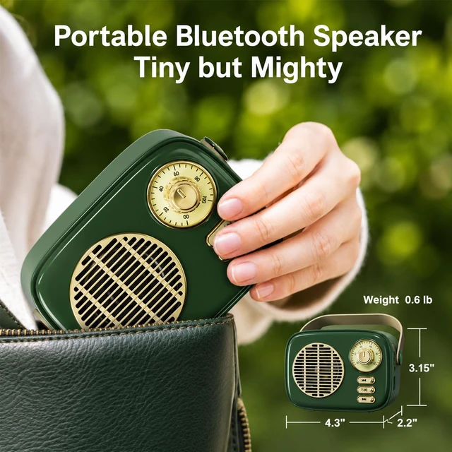 Alt view image 5 of 7 - Retro Bluetooth Speaker,Vintage Decor, for Girl Teens Green Small Portable Speaker Bluetooth, Cute Vintage Decor for Home, Desk,Bedroom, Kitchen, Birthday Gifts for Women, Men, Teens