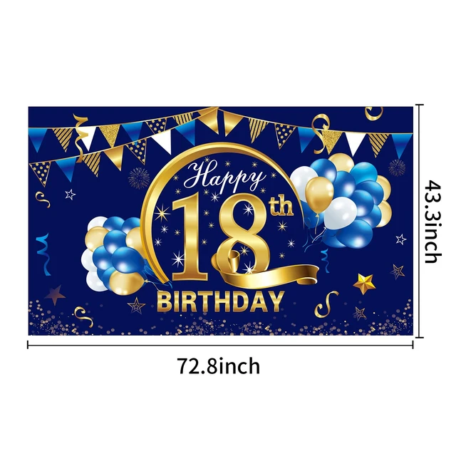 Alt view image 2 of 6 - Happy 15th Birthday Decorations for Boys, 18th Bday Background Blue Gold Backdrop Sign, 16th Photo Backdrop, Party Supplies for 16 Year Old