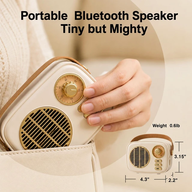 Alt view image 5 of 7 - Retro Bluetooth Speaker, Portable Mini Vintage Decor, Beige room decor,desk, kitchen, bedroom, travel with Bluetooth, USB, TF card and AUX,gifts for women teen girls,cool cute small