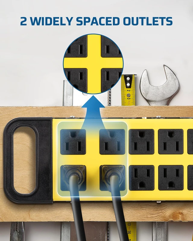 Alt view image 5 of 7 - 10-Outlet Metal Surge Protector Power Strip, UL Listed 6FT Cord Flat Plug, 5A Circuit Breaker, 14AWG, 1440J, Heavy Duty Industrial Power Strip for Garage Workshop, Wall Mountable