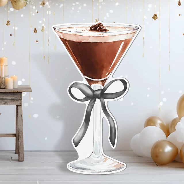 Main image of 4ft Martini Cardboard Cutout Light Black a Tini Bit Older Party Espresso Martini Themed Standee for Women, Bachelorette Bridal Shower Bar Decor, Large Cocktail Glass with Black Bow