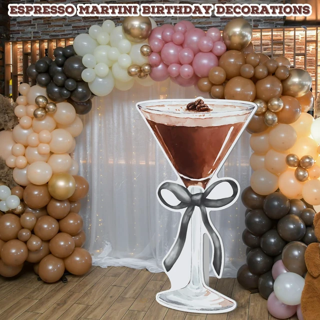 Alt view image 3 of 7 - 4ft Martini Cardboard Cutout Light Black a Tini Bit Older Party Espresso Martini Themed Standee for Women, Bachelorette Bridal Shower Bar Decor, Large Cocktail Glass with Black Bow
