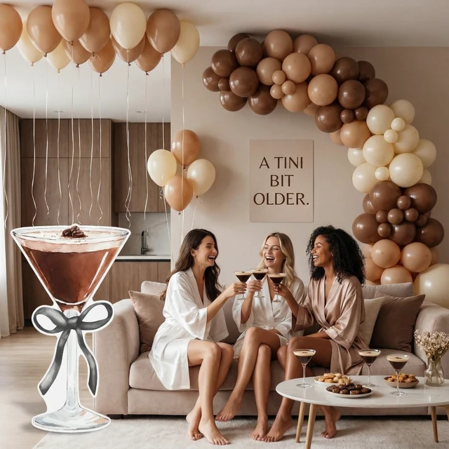 Alt view image 2 of 7 - 4ft Martini Cardboard Cutout Light Black a Tini Bit Older Party Espresso Martini Themed Standee for Women, Bachelorette Bridal Shower Bar Decor, Large Cocktail Glass with Black Bow