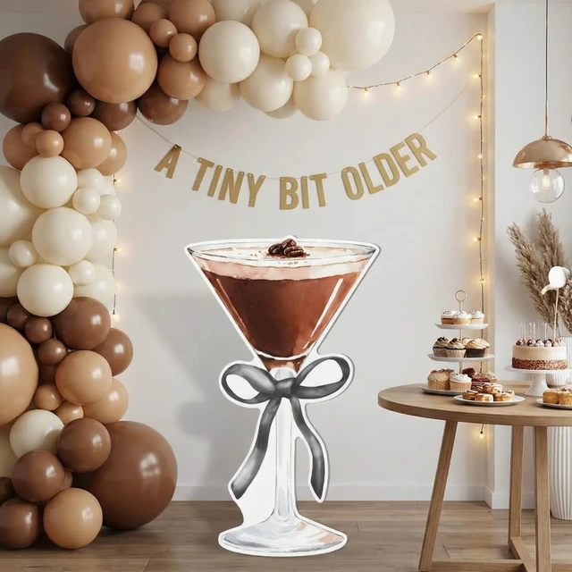 Alt view image 5 of 7 - 4ft Martini Cardboard Cutout Light Black a Tini Bit Older Party Espresso Martini Themed Standee for Women, Bachelorette Bridal Shower Bar Decor, Large Cocktail Glass with Black Bow