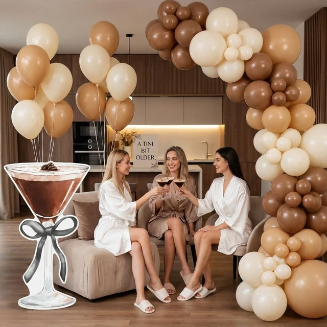 Alt view image 4 of 7 - 4ft Martini Cardboard Cutout Light Black a Tini Bit Older Party Espresso Martini Themed Standee for Women, Bachelorette Bridal Shower Bar Decor, Large Cocktail Glass with Black Bow