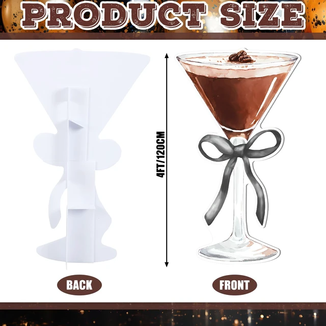 Alt view image 6 of 7 - 4ft Martini Cardboard Cutout Light Black a Tini Bit Older Party Espresso Martini Themed Standee for Women, Bachelorette Bridal Shower Bar Decor, Large Cocktail Glass with Black Bow