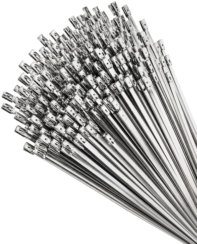 Main image of 304 Stainless Steel Cable Ties, 200 Pack, 11.8 Inch Metal Zip Ties Heavy-duty metal zip ties: exhaust wrap, fencing, automotive, farm, outdoor and industrial use; linkable for larger bundles
