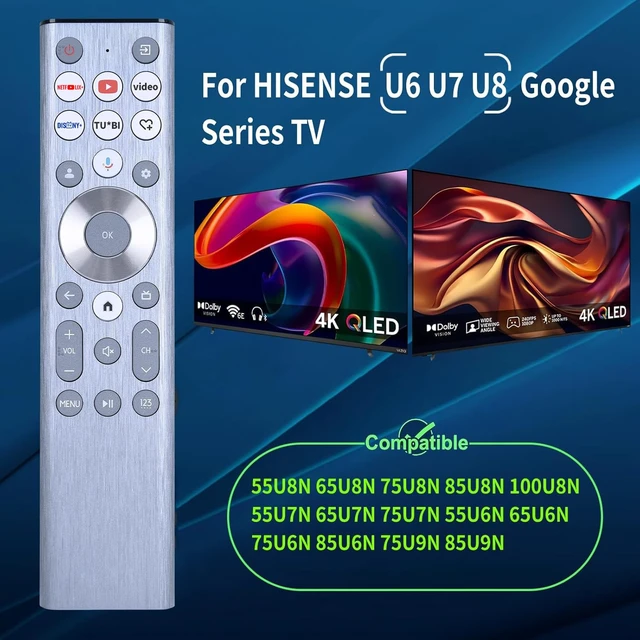 Alt view image 2 of 7 - Replacement Voice Backlit TV Remote Control for Hisense ERF6A80 Compatible with Hisense U6 U7 U8 Series Mini-LED ULED 4K UHD Google Smart TV