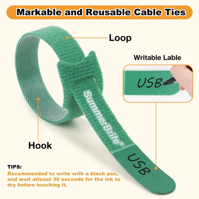 Alt view image 3 of 7 - Cable Ties with Writable Labels, Cord Organizer, Multi-Color, 70 PCS, 8 IN Reusable Cable Organizer Straps, Hook & Loop Wire Management for Electronics, Home Office, PC Desk & Travel