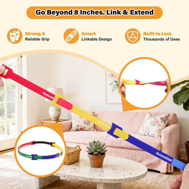 Alt view image 4 of 7 - Cable Ties with Writable Labels, Cord Organizer, Multi-Color, 70 PCS, 8 IN Reusable Cable Organizer Straps, Hook & Loop Wire Management for Electronics, Home Office, PC Desk & Travel