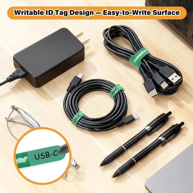 Alt view image 5 of 7 - Cable Ties with Writable Labels, Cord Organizer, Multi-Color, 70 PCS, 8 IN Reusable Cable Organizer Straps, Hook & Loop Wire Management for Electronics, Home Office, PC Desk & Travel