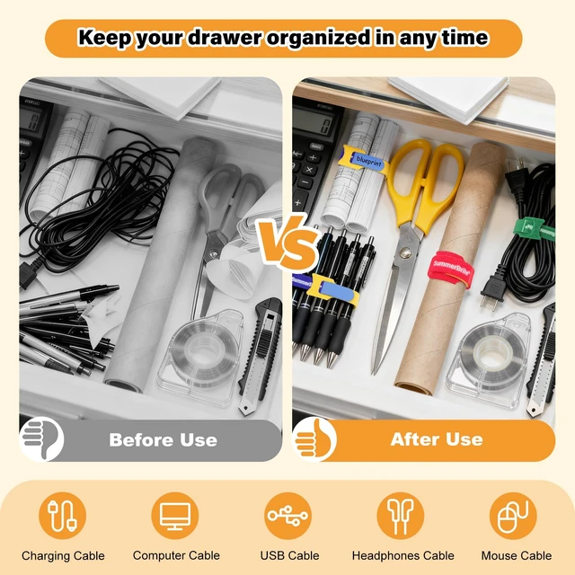 Alt view image 6 of 7 - Cable Ties with Writable Labels, Cord Organizer, Multi-Color, 70 PCS, 8 IN Reusable Cable Organizer Straps, Hook & Loop Wire Management for Electronics, Home Office, PC Desk & Travel