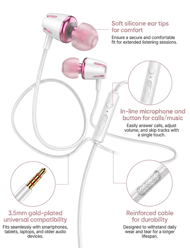Alt view image 4 of 7 - 2-Pack Teens Wired Earbuds with Cases, 3.5mm School Headphones,Kitty&Floret 2-Pack Wired Student Earbuds with Braided Lanyard Carabiner Clips to Attach on School Backpacks, 2 Cases & Mics