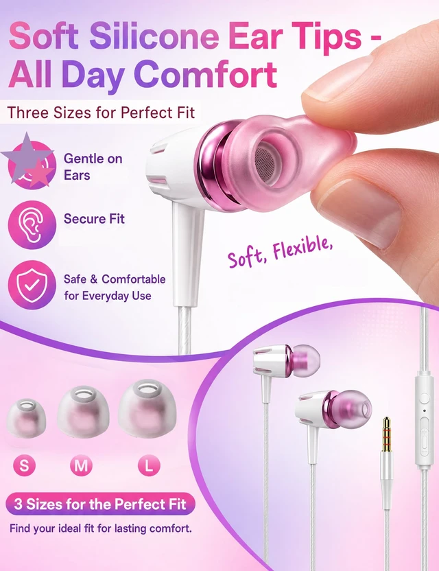 Alt view image 5 of 7 - 2-Pack Teens Wired Earbuds with Cases, 3.5mm School Headphones,Kitty&Floret 2-Pack Wired Student Earbuds with Braided Lanyard Carabiner Clips to Attach on School Backpacks, 2 Cases & Mics