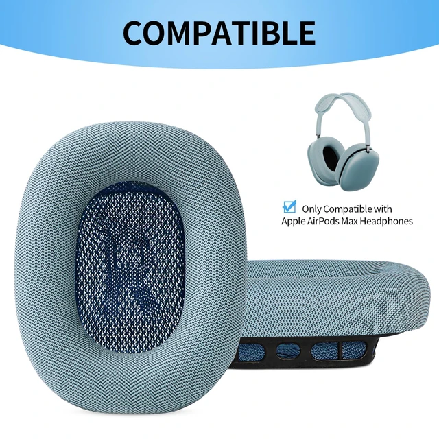 Alt view image 2 of 7 - Ear Cushions for Apple AirPods Max Headphones Replacement Leather Earpads Sweat Proof Ear Cups Cushion Easy to Install with Magnet, Protein Leather and Memory Foam(Blue)