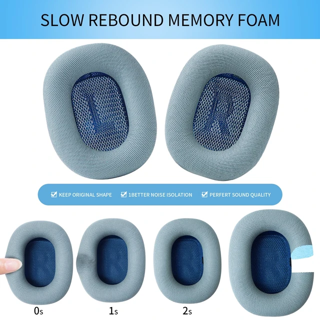 Alt view image 5 of 7 - Ear Cushions for Apple AirPods Max Headphones Replacement Leather Earpads Sweat Proof Ear Cups Cushion Easy to Install with Magnet, Protein Leather and Memory Foam(Blue)