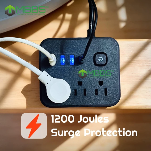 Alt view image 6 of 7 - 5ft Surge Protector Power Strip with USB C, 1200J Protection, Heavy Duty Extension Cord (7-in-1) 3 AC Outlets, 4 USB Ports, LED On/Off Switch Compact & Travel Friendly Home, Office (Black)