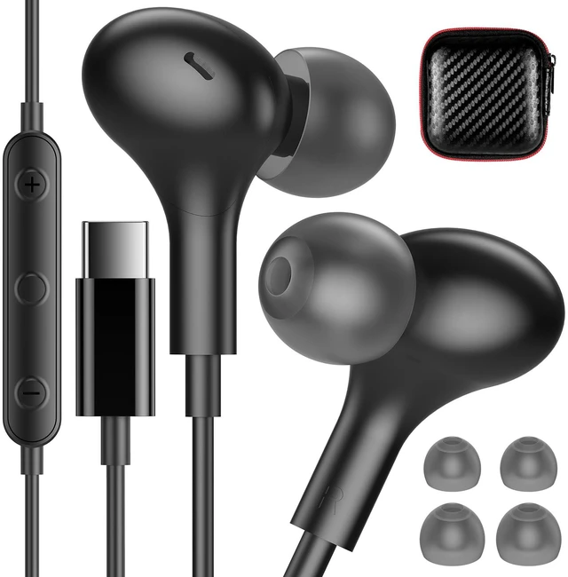 Main image of USB C Headphones for Apple/iPhone Duo 18 17 16 15 Wired Earbuds with Case Soft Small in Ear Buds HiFi Type C USBC Earphones Corded Wire with Microphone Volume Control for Samsung S26 S25/Pixel 11 10