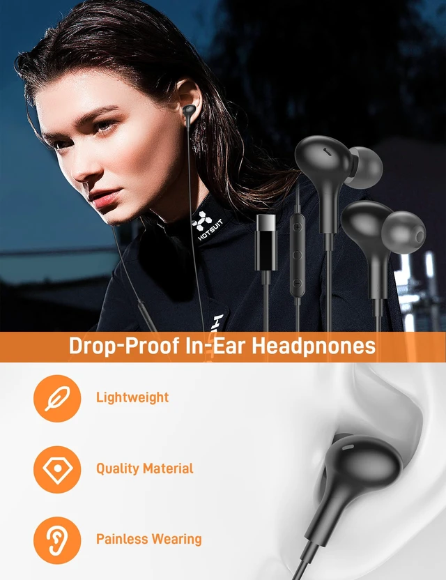 Alt view image 2 of 7 - USB C Headphones for Apple/iPhone Duo 18 17 16 15 Wired Earbuds with Case Soft Small in Ear Buds HiFi Type C USBC Earphones Corded Wire with Microphone Volume Control for Samsung S26 S25/Pixel 11 10