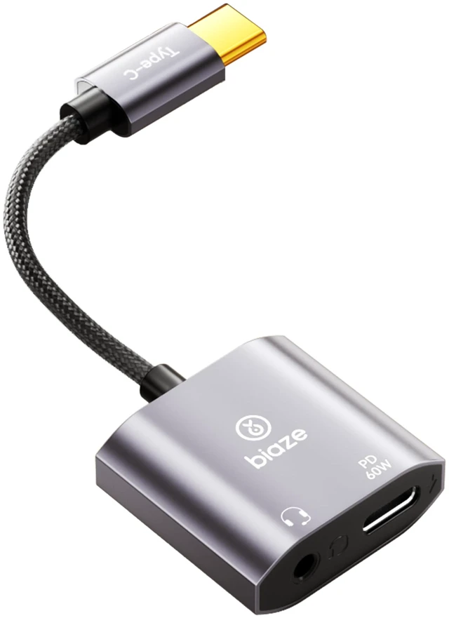 Main image of USBC to 3.5 mm Headphone & Charger Adapter 60 W PD Fast Charging, HiRes DAC, CallReady, Compact Aluminium Splitter for Phone/Android/Tablet