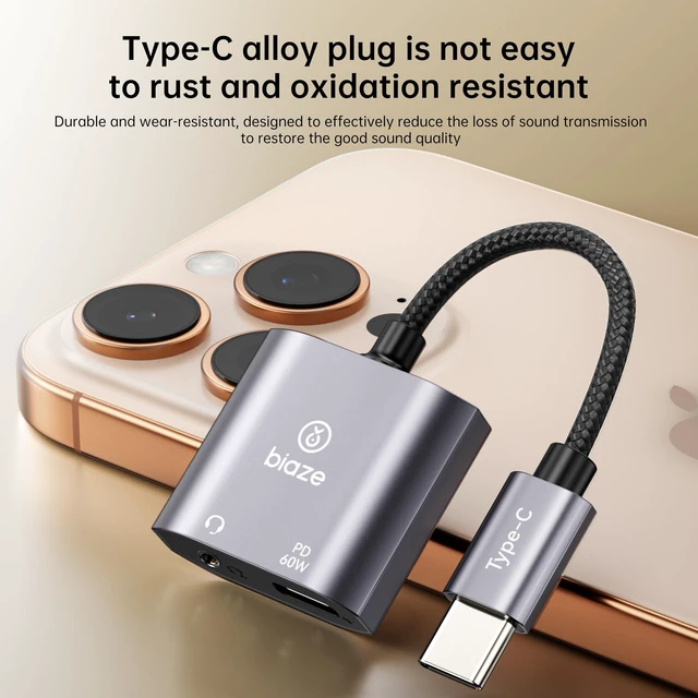 Alt view image 5 of 7 - USBC to 3.5 mm Headphone & Charger Adapter 60 W PD Fast Charging, HiRes DAC, CallReady, Compact Aluminium Splitter for Phone/Android/Tablet