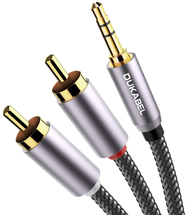 Main image of Long RCA Cables, 16 Feet 2-Male RCA to 3.5mm AUX Audio Cord HiFi Sound, Nylon Braided Cord, for Phone Speaker MP3 Tablet HDTV and home audio systems