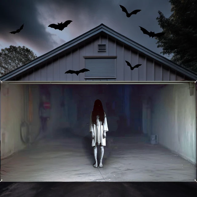 Main image of Large Halloween Scary Garage Door Cover Banner, 6x13ft, Ghost Halloween Garage Door Decorations, Backdrop Wall Background, Party Decorations, for Home Outdoor Holiday Wall Decor