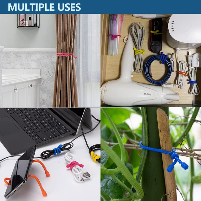 Alt view image 6 of 6 - 12Pcs 4-12inch Silicone Cable Ties Reusable Steel-Core Silicone Twist Ties Colorful Cable Tie Straps for Bundling and Organizing Bendable Holder Strap for Indoor and Out All Purpose, 4 Colors