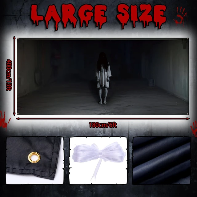 Alt view image 2 of 6 - Large Halloween Scary Garage Door Cover Banner, 6x13ft, Ghost Halloween Garage Door Decorations, Backdrop Wall Background, Party Decorations, for Home Outdoor Holiday Wall Decor