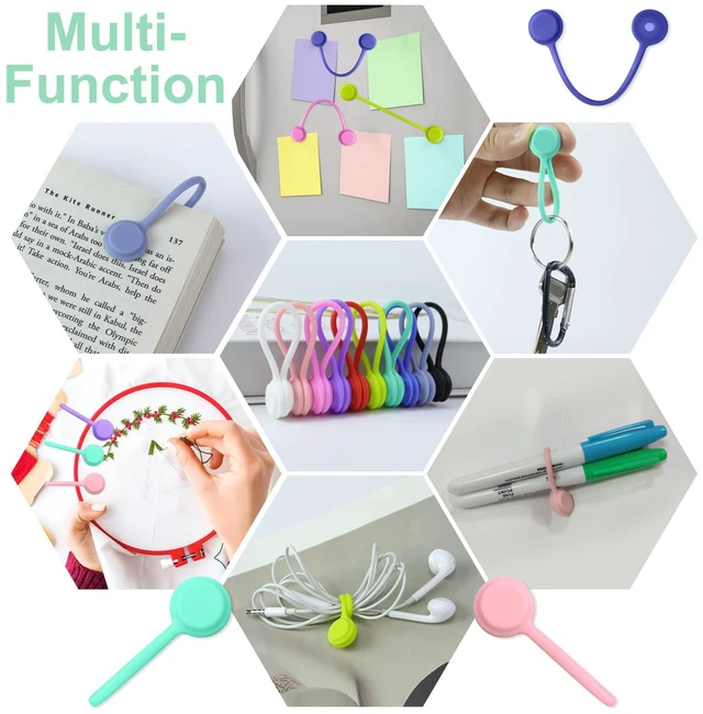 Alt view image 3 of 7 - Reusable Magnetic Cable Ties, 30 Pack Silicone Magnetic Cord Twist Ties Made Of Silicone With Magnet, 10 Assorted Colors, Reusable Cord Organizers for Home, Office and Travel Cable Management