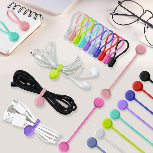 Alt view image 5 of 7 - Reusable Magnetic Cable Ties, 30 Pack Silicone Magnetic Cord Twist Ties Made Of Silicone With Magnet, 10 Assorted Colors, Reusable Cord Organizers for Home, Office and Travel Cable Management