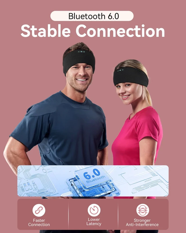 Alt view image 5 of 7 - Sleep Headphones Bluetooth 6.0 Stretchable Headband,One Size 200mah cell for 20hr playback, 3.5mm ultra-thin speaker & mic, HD stereo, removable & washable, 2-in-1 sport & sleep headband