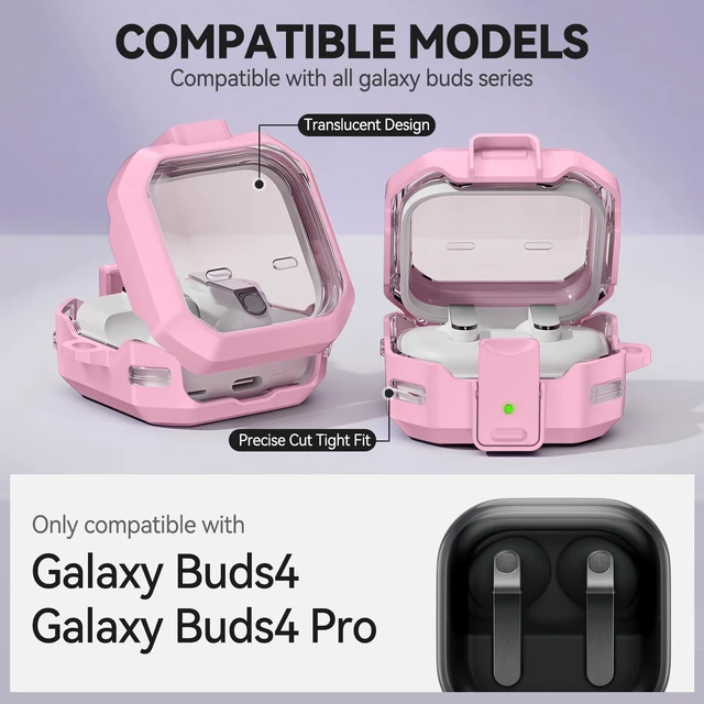 Alt view image 2 of 7 - Secure Lock for Galaxy Buds 4 Pro Case and Buds 4 Case Cover, Clear Soft TPU Case with Cleaner Kit and Keychain for Women Girlu, Cute Cover for Samsung Galaxy Buds 4/4Pro 2026