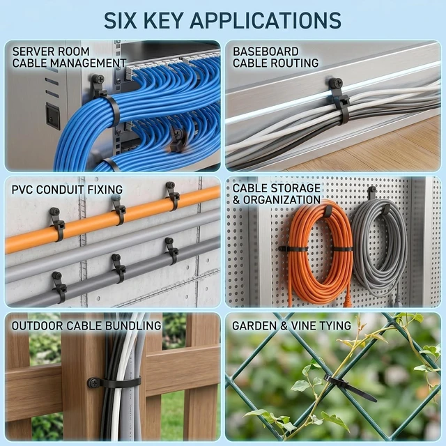 Alt view image 5 of 7 - 200pcs 8 Inch Black Zip Ties with Screw Hole and M4 Screws, 75 lbs Heavy Duty Mountable Head Cable Ties, Nylon Mount Zip Tie Wire Organizer for Wall, Indoor&Outdoor Use