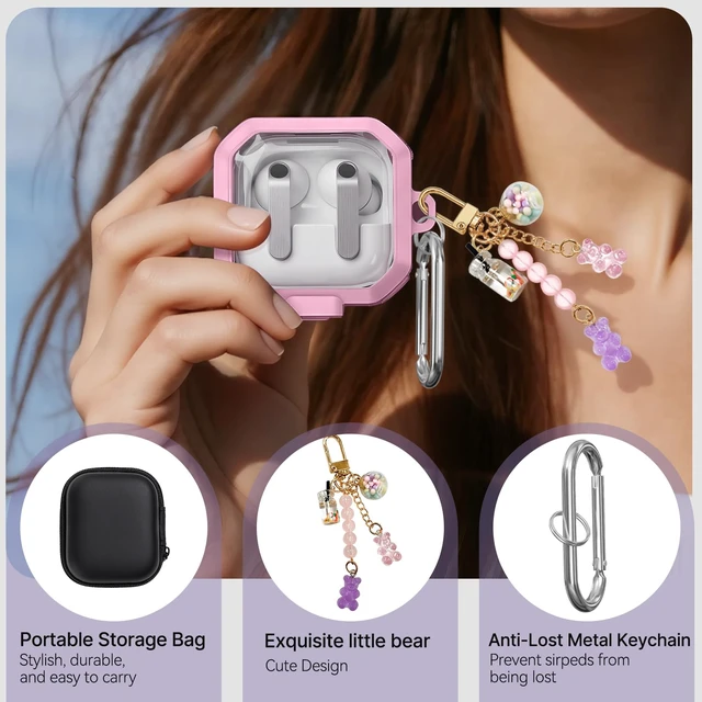Alt view image 4 of 7 - Secure Lock for Galaxy Buds 4 Pro Case and Buds 4 Case Cover, Clear Soft TPU Case with Cleaner Kit and Keychain for Women Girlu, Cute Cover for Samsung Galaxy Buds 4/4Pro 2026