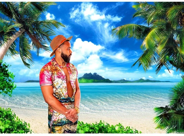 Alt view image 3 of 6 - Summer Beach Theme Backdrop Hawaiian Ocean Blue Sky Seaside Tropical Palm Trees Luau Background Birthday Party Decor Banner 8x6ft