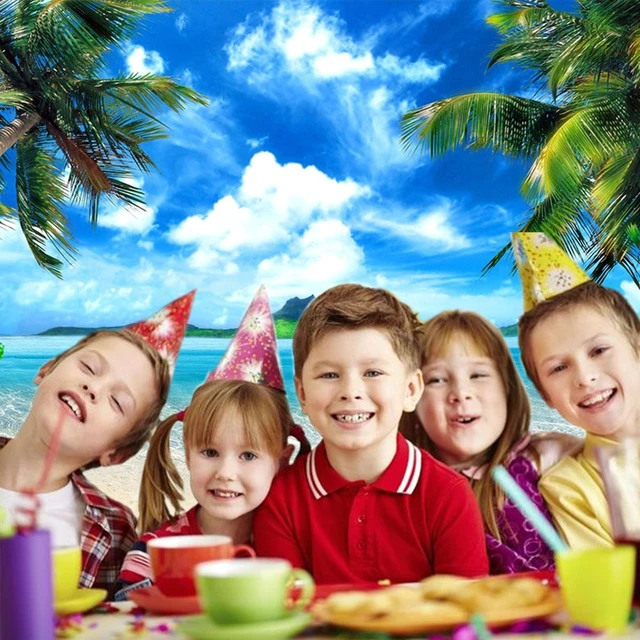 Alt view image 4 of 6 - Summer Beach Theme Backdrop Hawaiian Ocean Blue Sky Seaside Tropical Palm Trees Luau Background Birthday Party Decor Banner 8x6ft