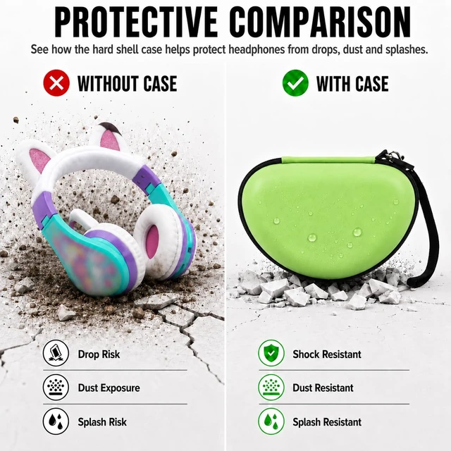 Alt view image 5 of 7 - Kids Headphone Case for eKids, for Beats Solo4 Headphones, Green Hard Shell Case with Mesh Cable Pocket for Kids Headsets, Organized Storage for Home and travel, Box Only