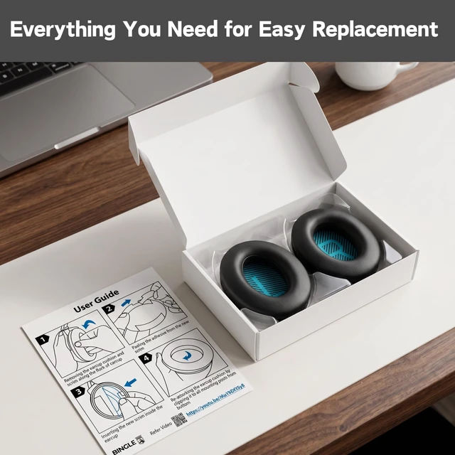 Alt view image 7 of 7 - Replacement Ear Pads for Bose Headphones QC25 QC2 Original design, Fits qc25 qc2 ae2 qc45 qc35 qc35ii, Softer leather and memory foam, Thicker and durable, Easy to install