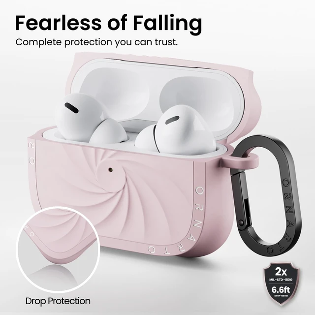 Alt view image 3 of 7 - Vortuxe for AirPods Pro 3 Case, Liquid Silicone, Chalk Pink Velvety Soft Touch, 2X MIL-STD Drop Protection, Elevated Corner Design, Sleek Vortex Pattern, LED Visible, Carabiner Included